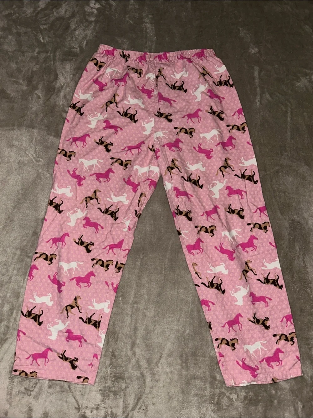 Women’s Pink Horse-Print Two-Piece Flannel Pajama Set Large